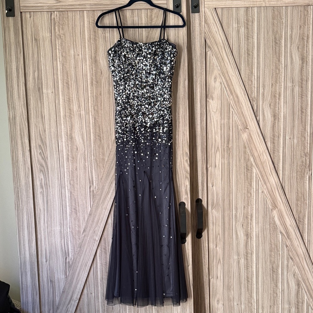 NWT Adrianna Papell Black and Silver Sequin Gown